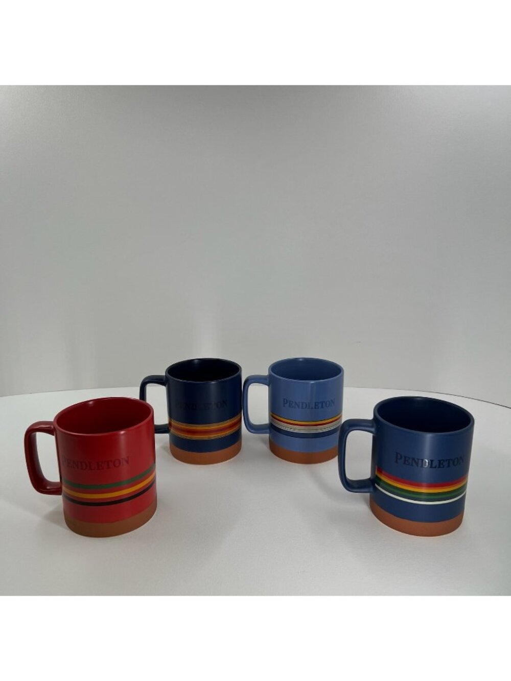 Pendleton National Parks Stoneware Coffee Mugs Set Ceramic 18oz Striped Blue Red
